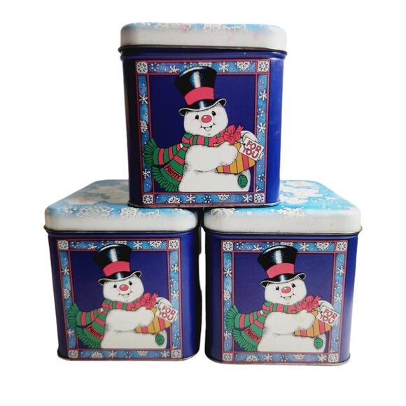 Vintage 1995 Act II Popcorn Christmas Eve Empty Tins Frosty The Snowman - Picture 6 of 9